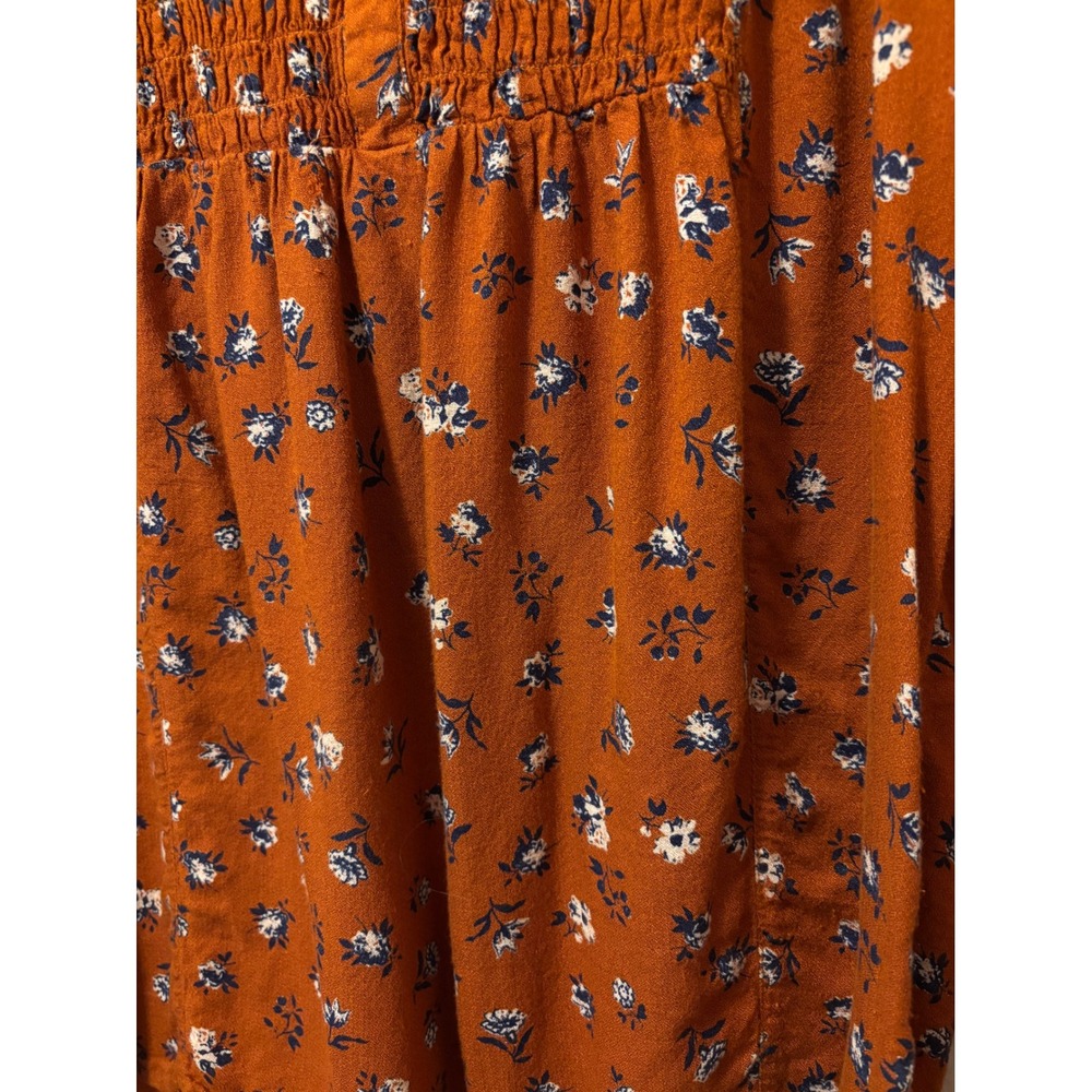 Lucky Brand Rust Orange Floral Smocked Peasant Top Long Sleeve Blouse Small - Picture 2 of 5